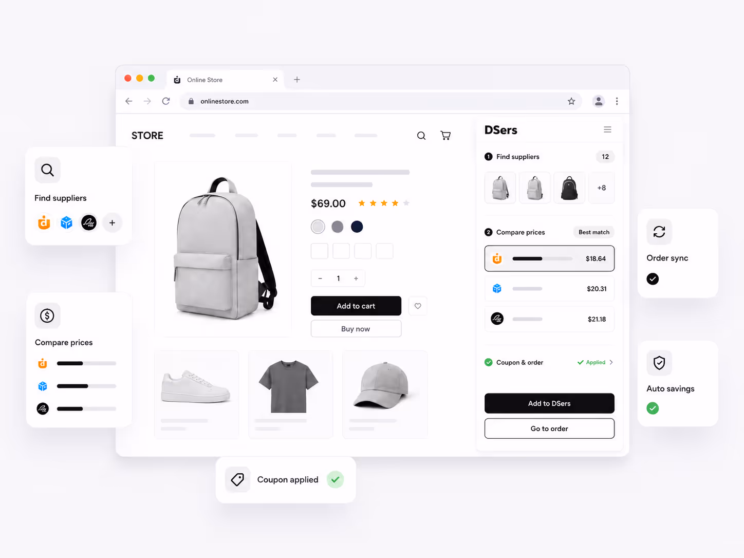 DSers Chrome extension available while browsing AliExpress