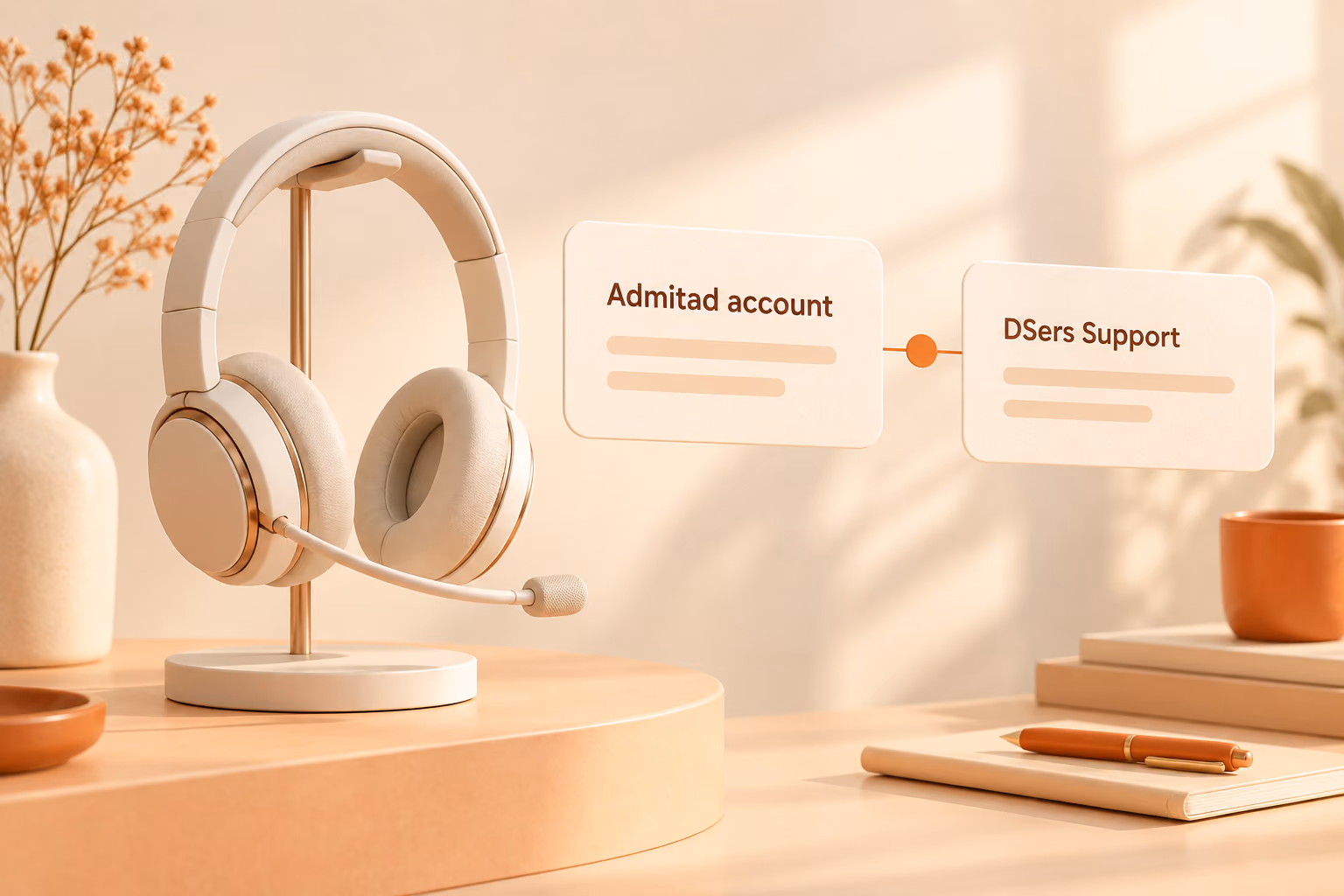 Support activation represented by a headset and a conversation about an Admitad account