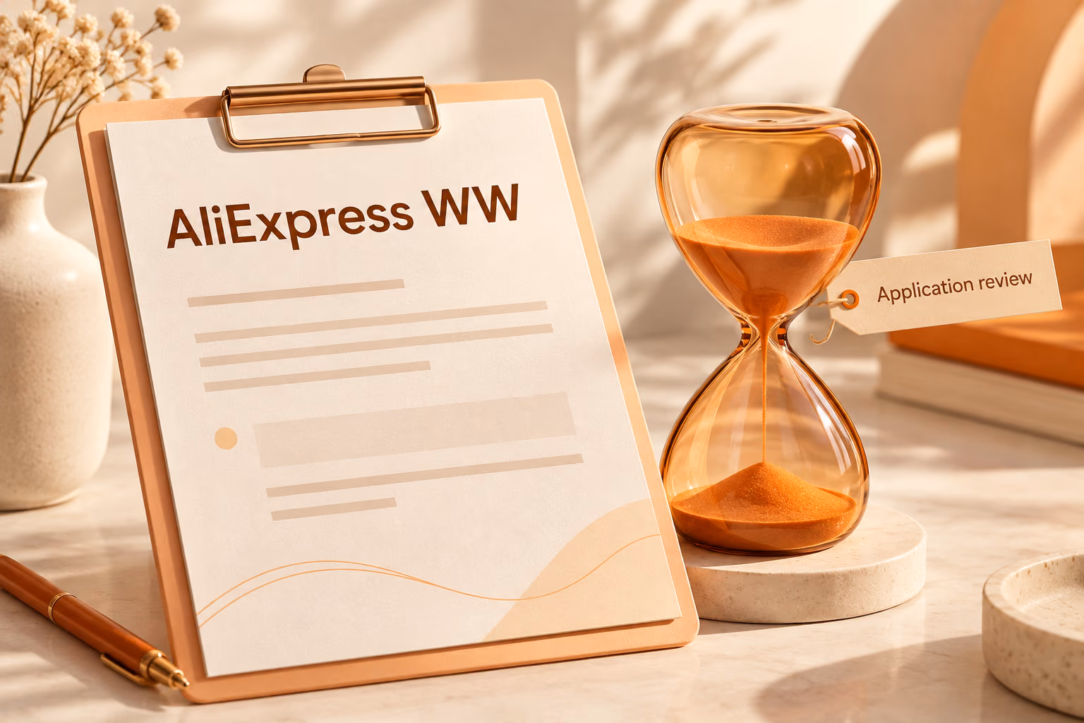 An AliExpress WW application document waiting for review
