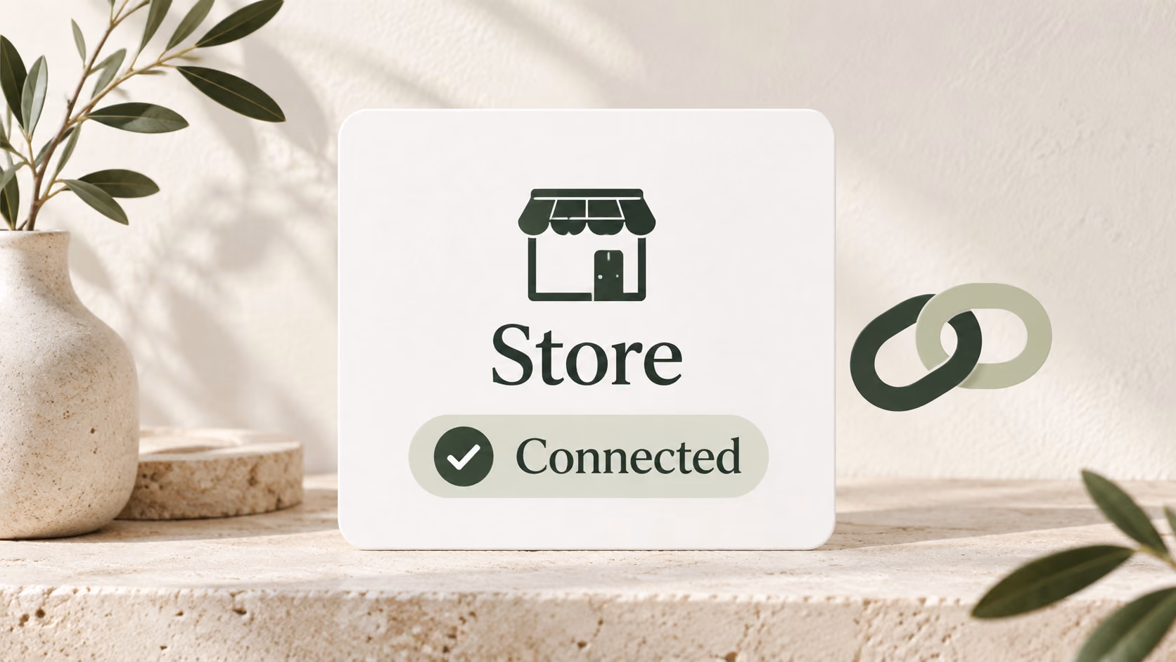 A connected store card with a green check and linked connection symbols