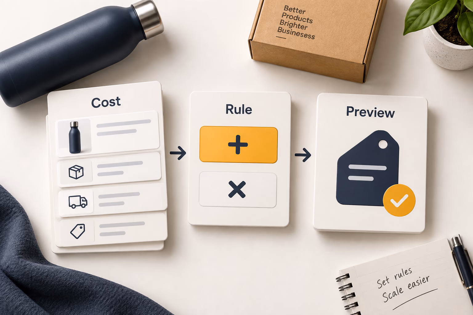 Cost inputs connected to a pricing rule and preview