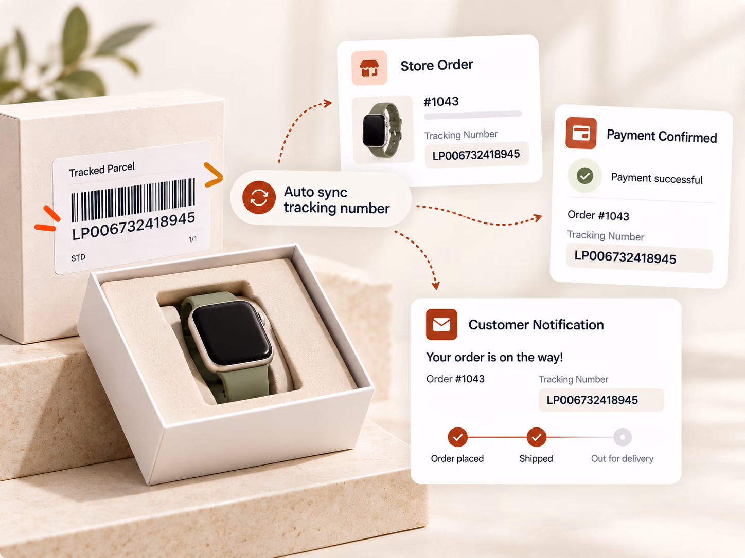 Supplier tracking number synchronized to a store order and customer shipment