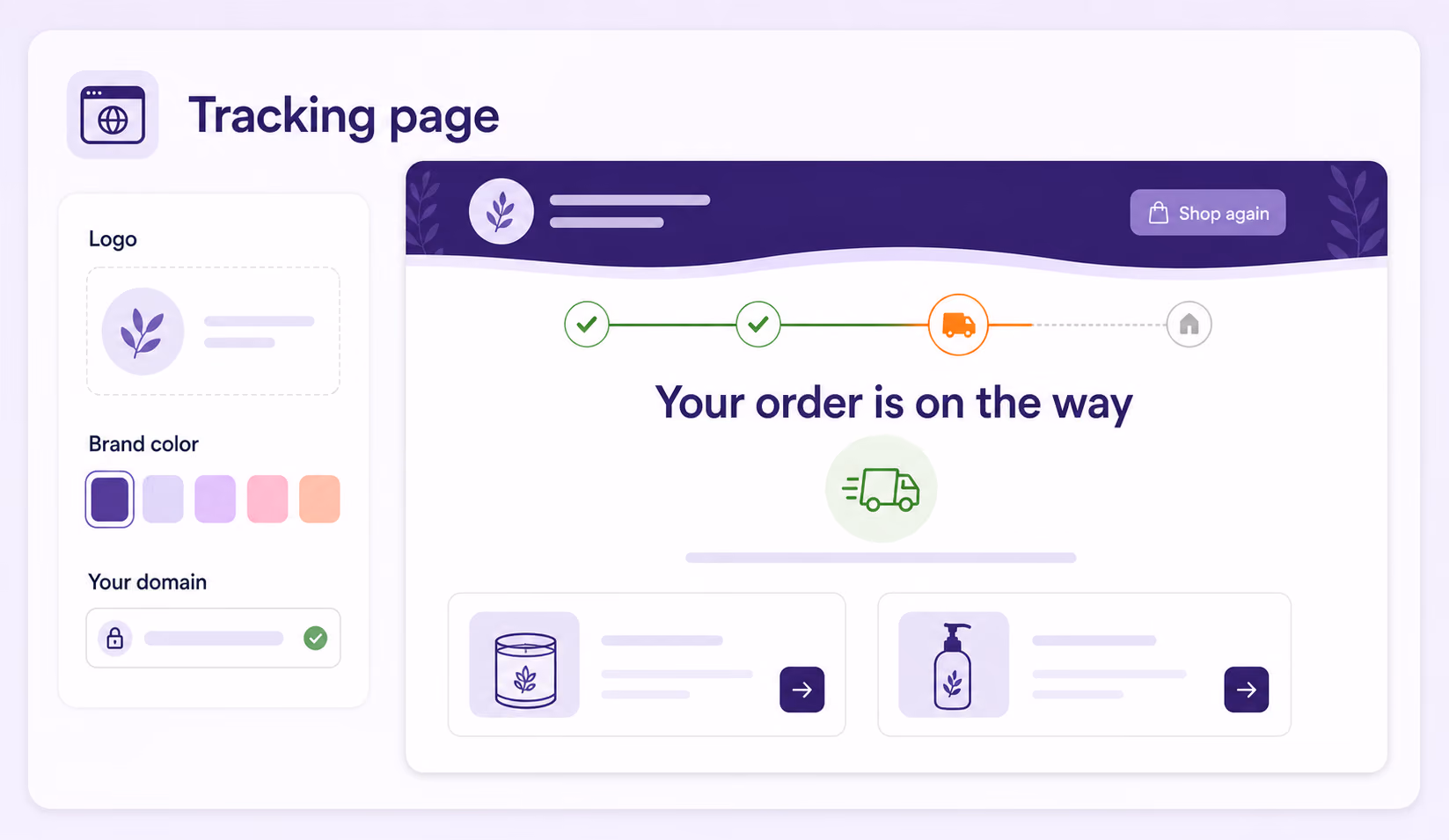 Branded customer tracking page and visual customization controls