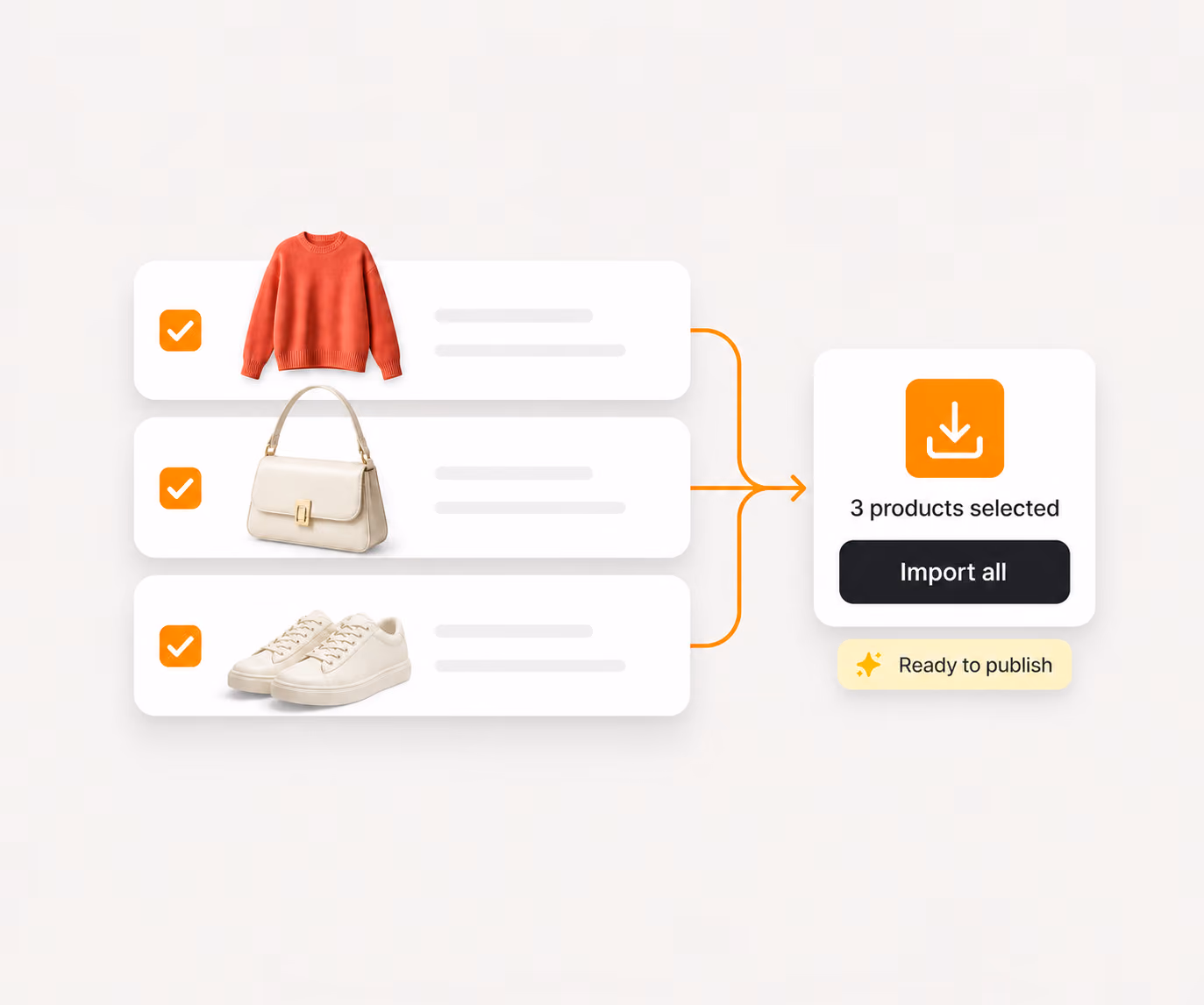 Bulk product selection and one-click import workflow