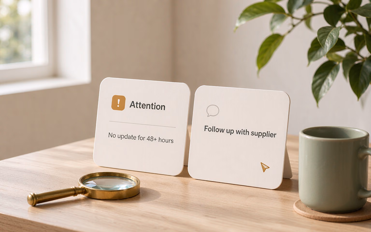 Attention flag prompts a review of tracking details and supplier follow-up
