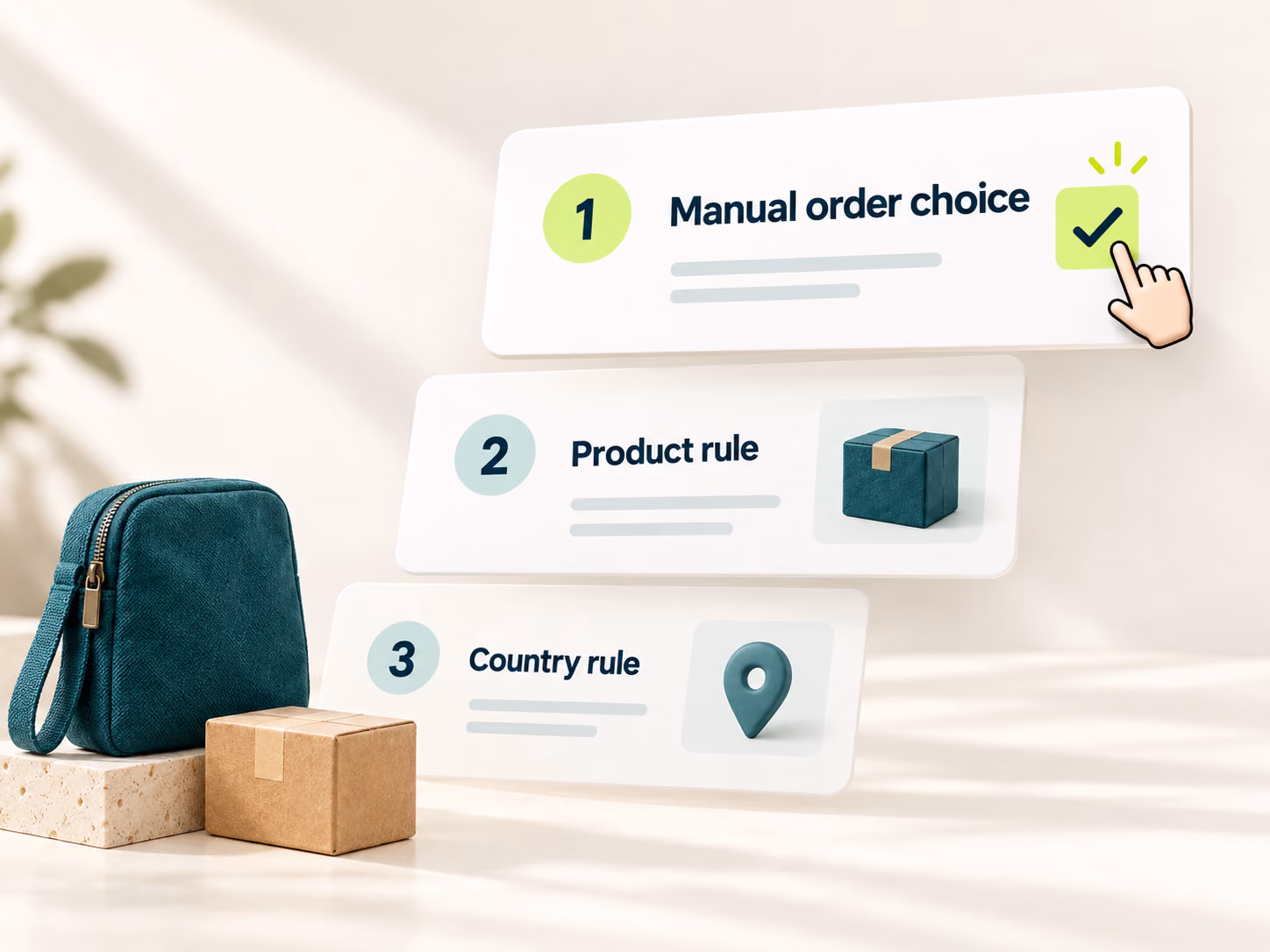 Shipping selection priority from manual order choice to product rule to country rule