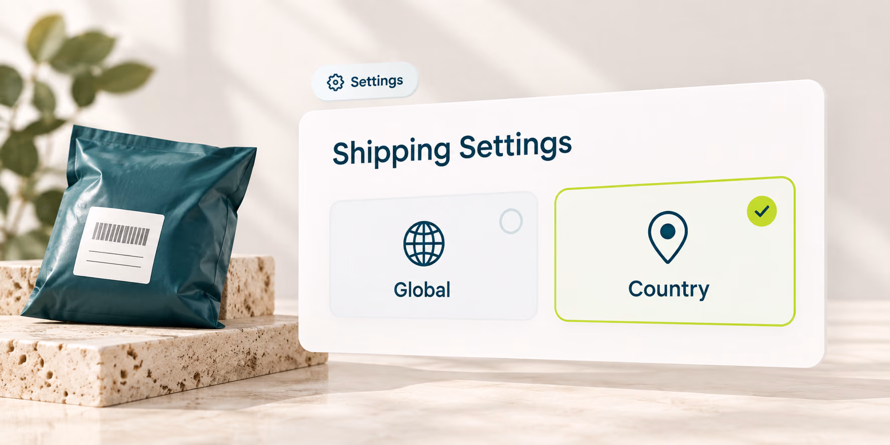Shipping Settings with Country selected beside the Global scope