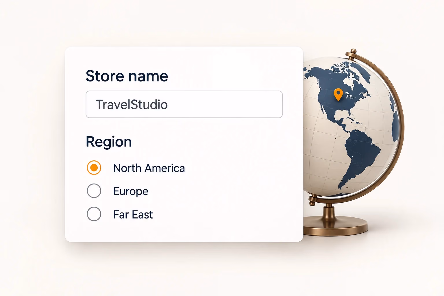 An example internal store name and the North America, Europe and Far East region options.
