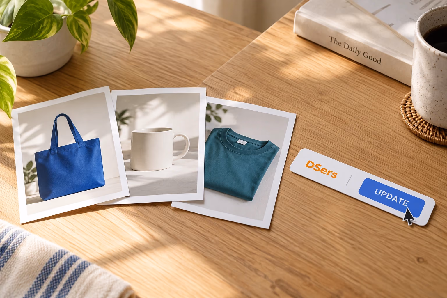 Product images beside the DSers UPDATE action used to sync the store