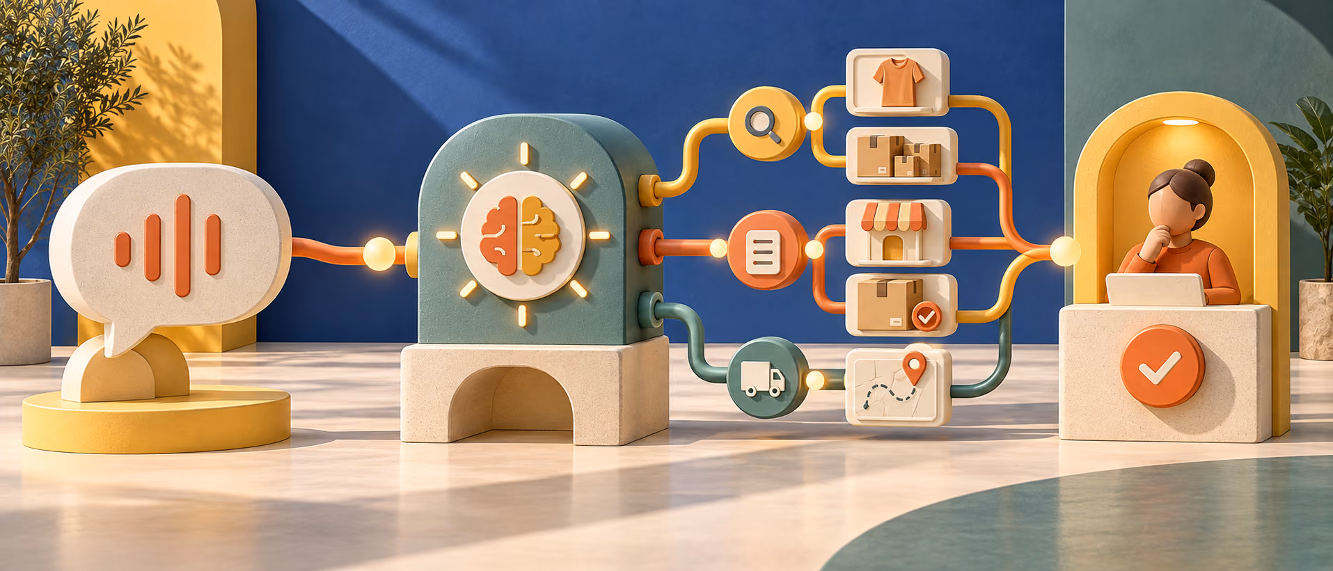 DSers AI turning a spoken business goal into coordinated product, supplier, store, order and tracking tasks for human review