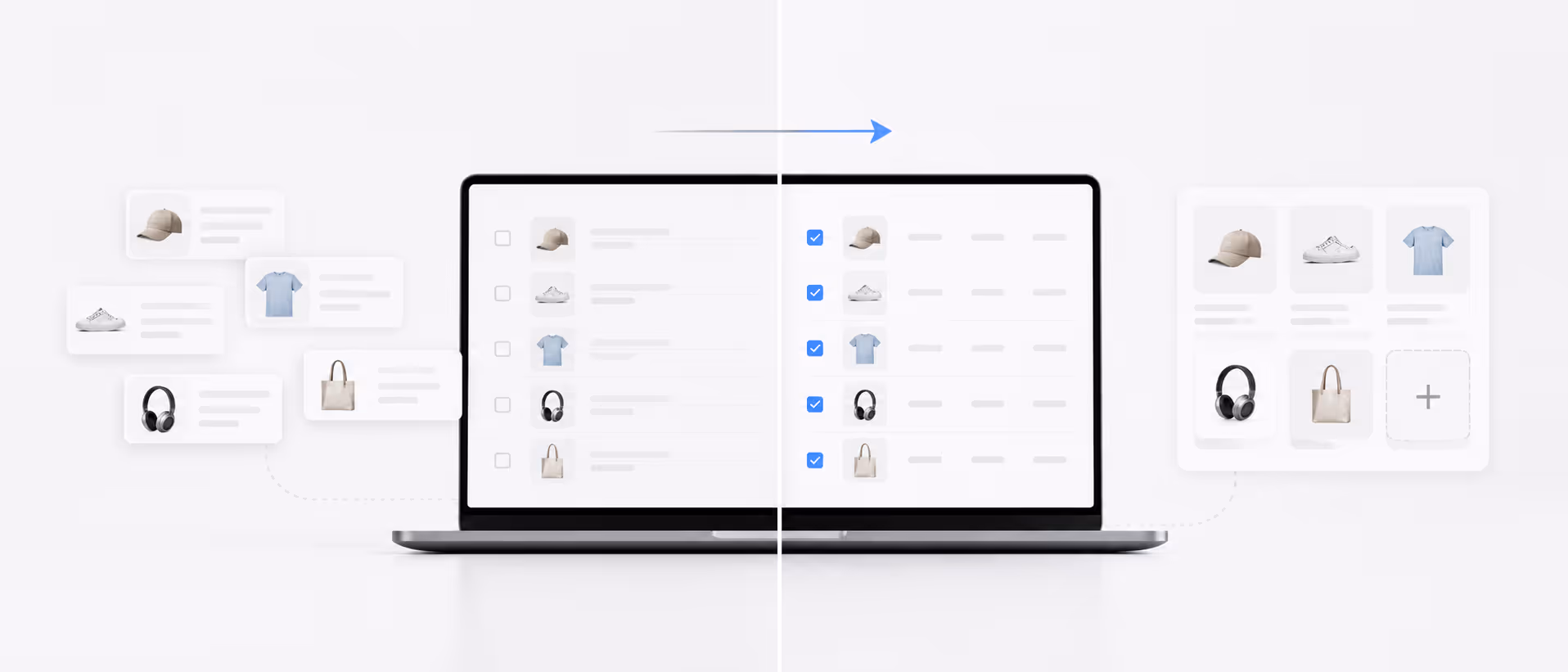 Bulk product selection and one-click import workflow