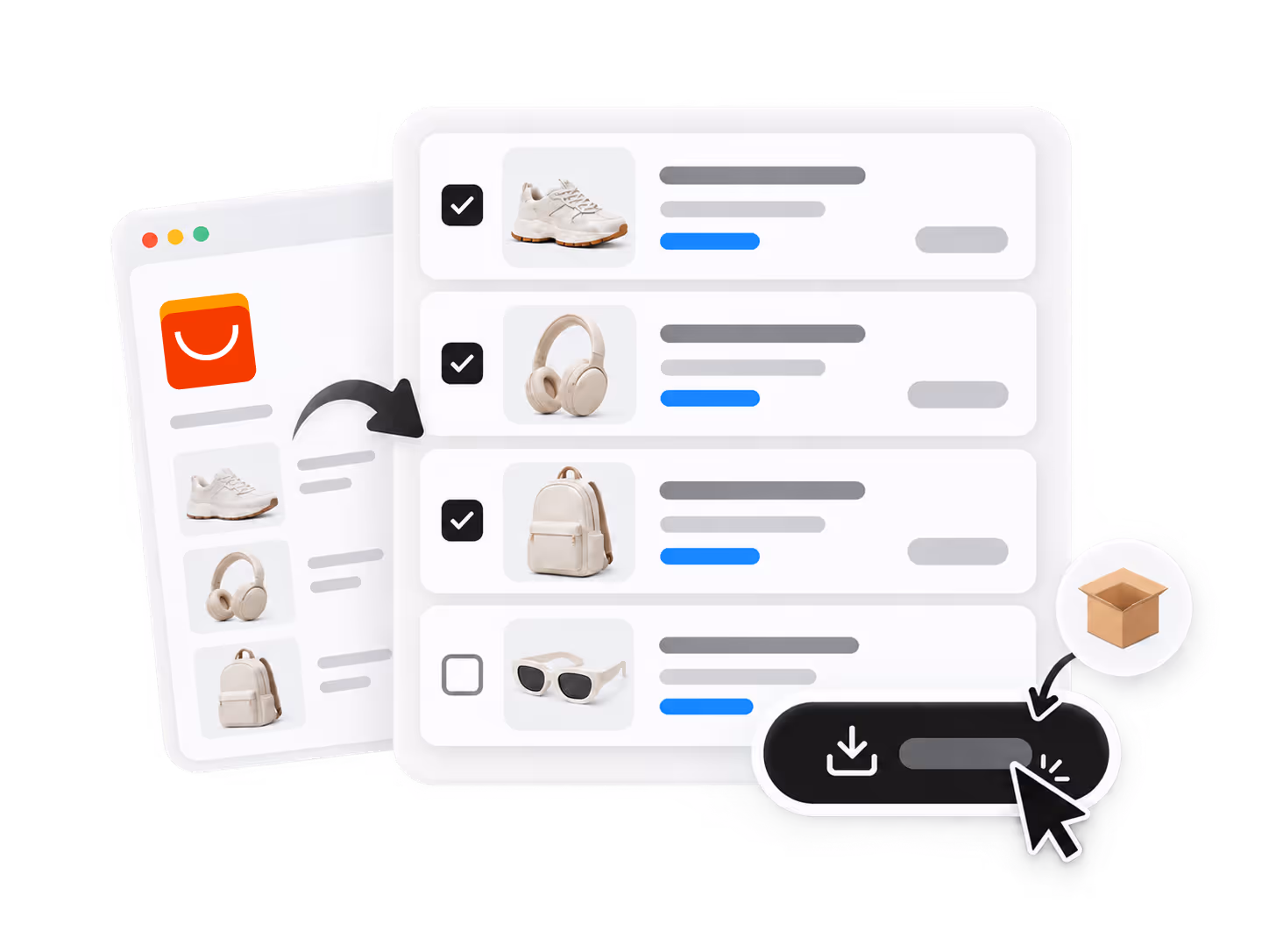 Selecting multiple AliExpress products for bulk import