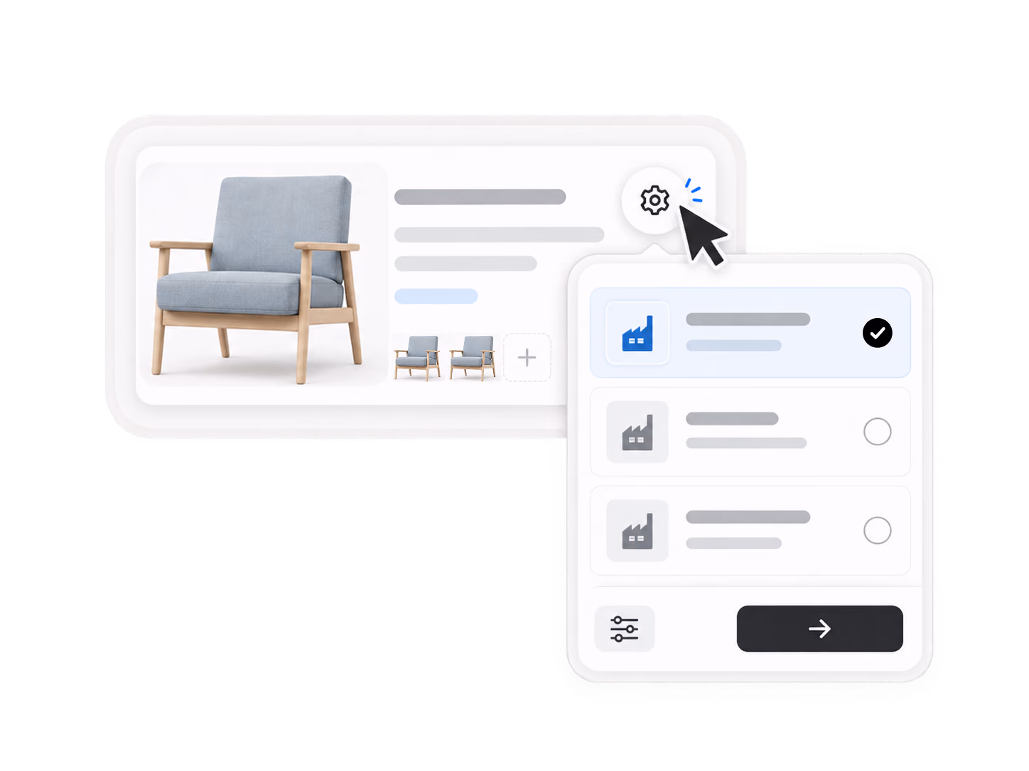 Opening supplier selection settings for a product