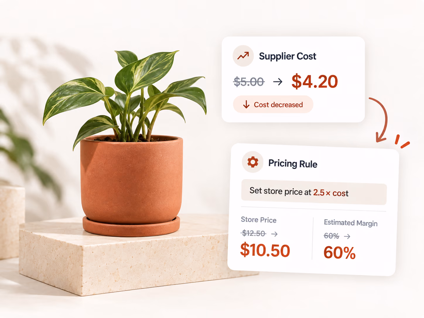 Supplier cost converted into a store price using an automatic pricing rule