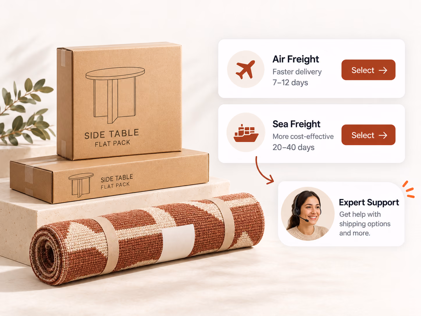 Wholesale carton connected to air and sea freight choices with expert support