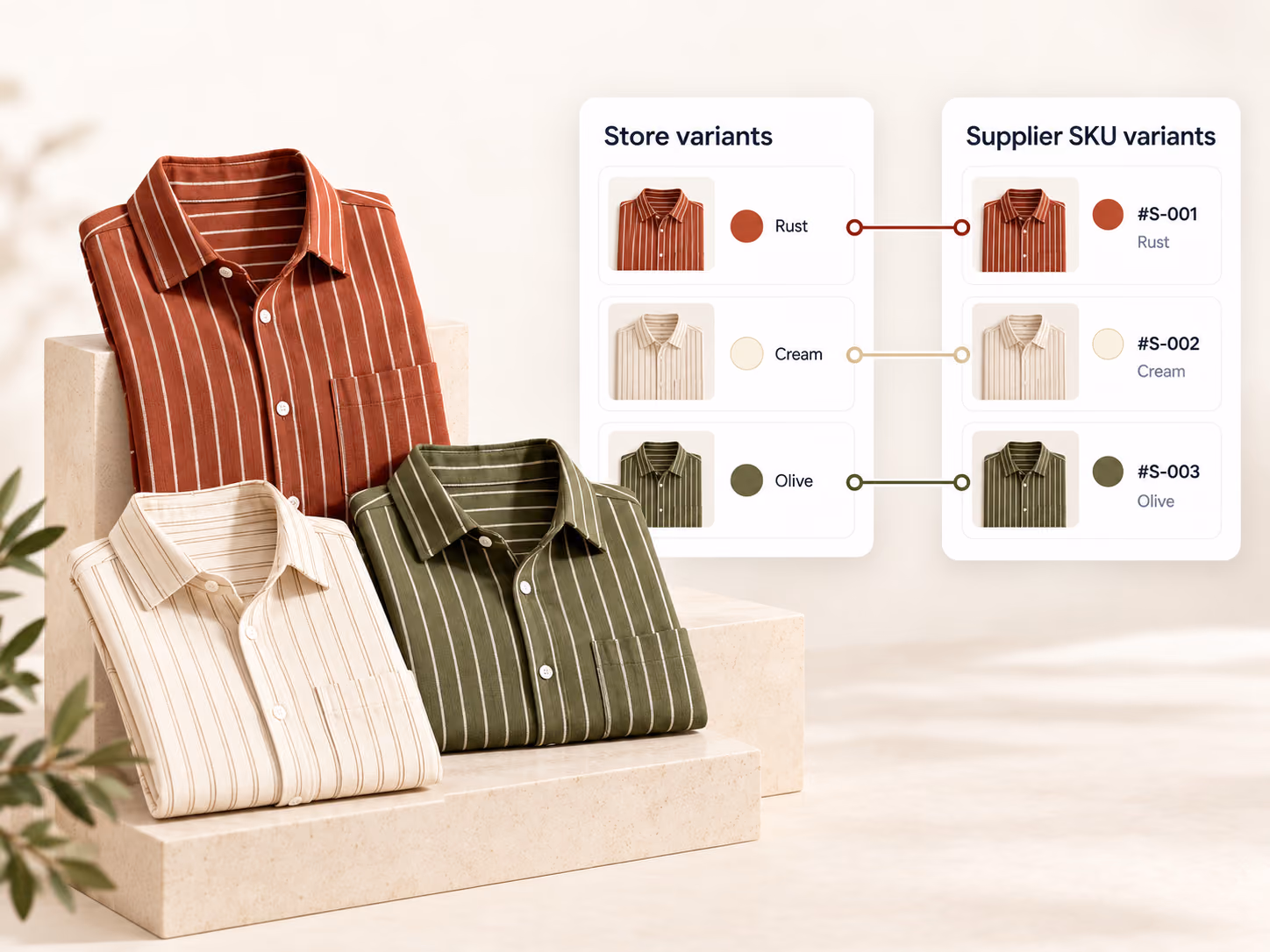 Store color variants matched to corresponding supplier variants