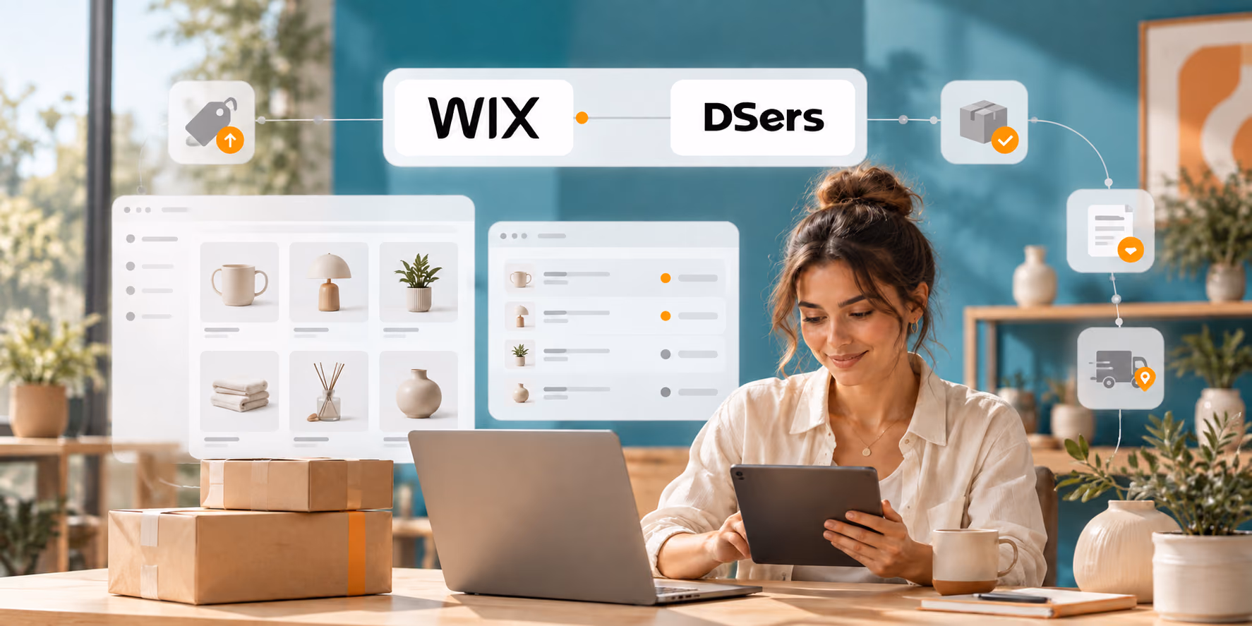 Wix storefront connected to DSers price, inventory, order, and tracking automation in a merchant workspace