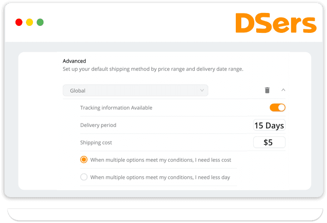 Shipping method selection in DSers