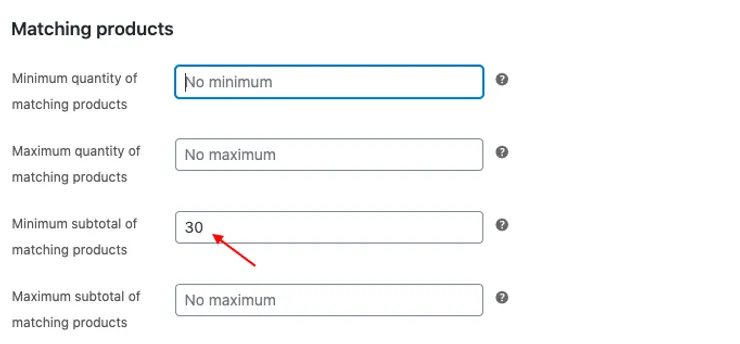 Smart coupons for WooCommerce Matching products minimum subtotal - DSers