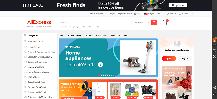AliExpress homepage