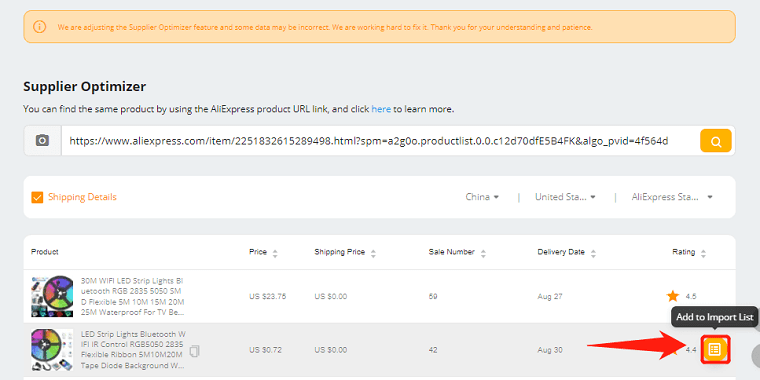 Click on the Add to Import List button - DSers
