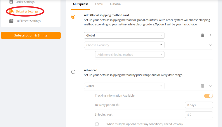 Shipping method - DSers