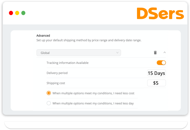 DSers Dropshipping Shipping Settings Selection